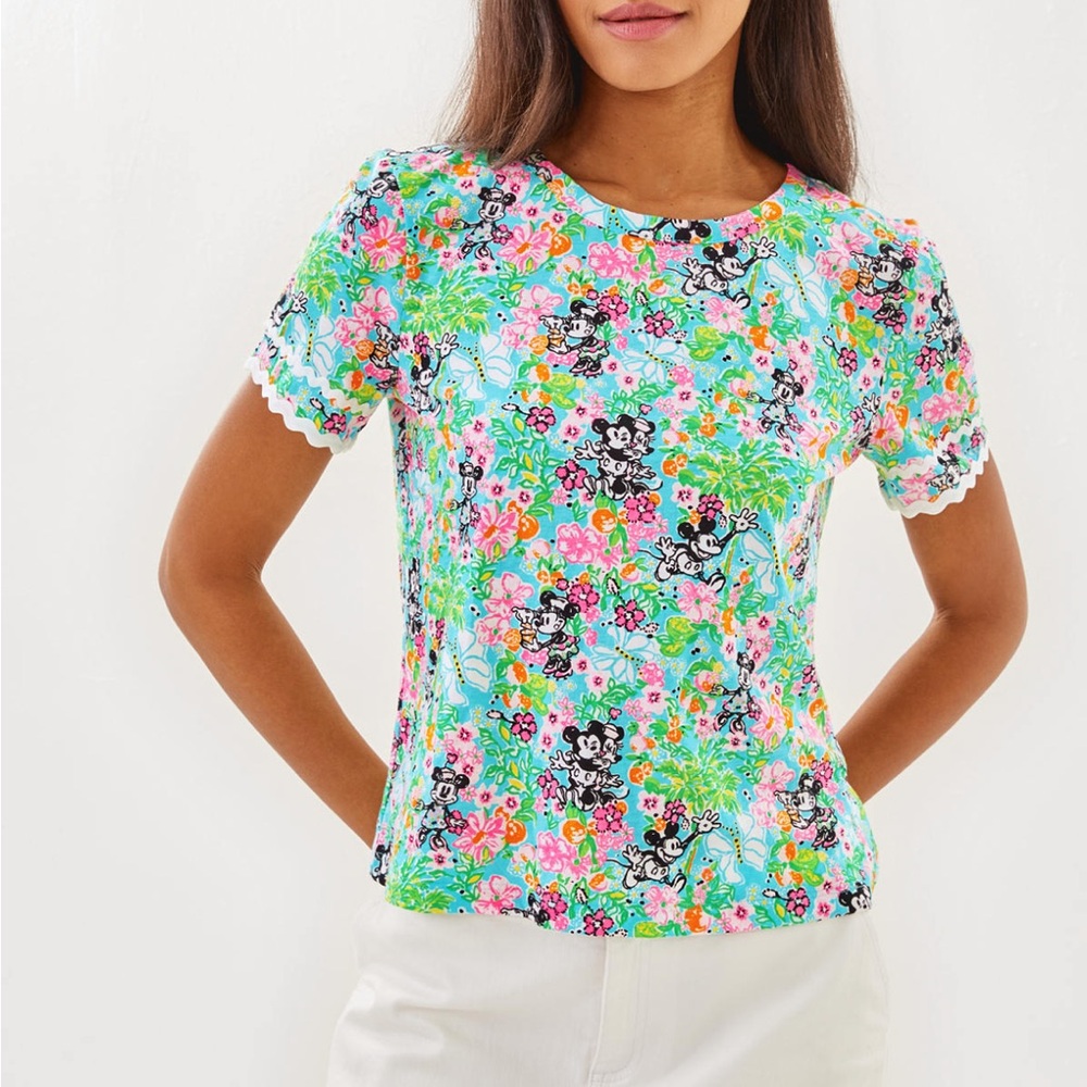 NWT Lilly Pulitzer Lilly Hearts Loves Disney Clairmont Trimmed Knit Lace Top XS